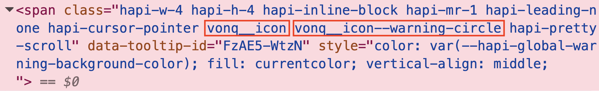 VONQ Icon selector in DOM